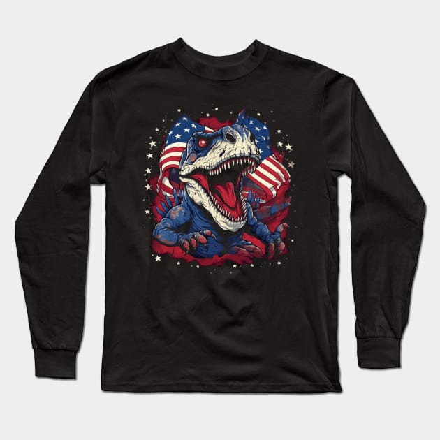 Patriotic Dinosaur Long Sleeve T-Shirt by JH Mart